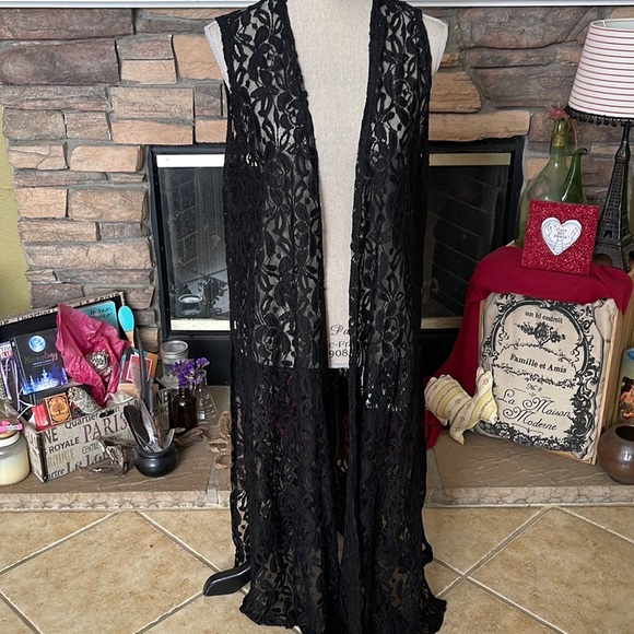 LuLaRoe Sweaters - LuLaRoe Black Lace Joy Vest EUC only wore once!